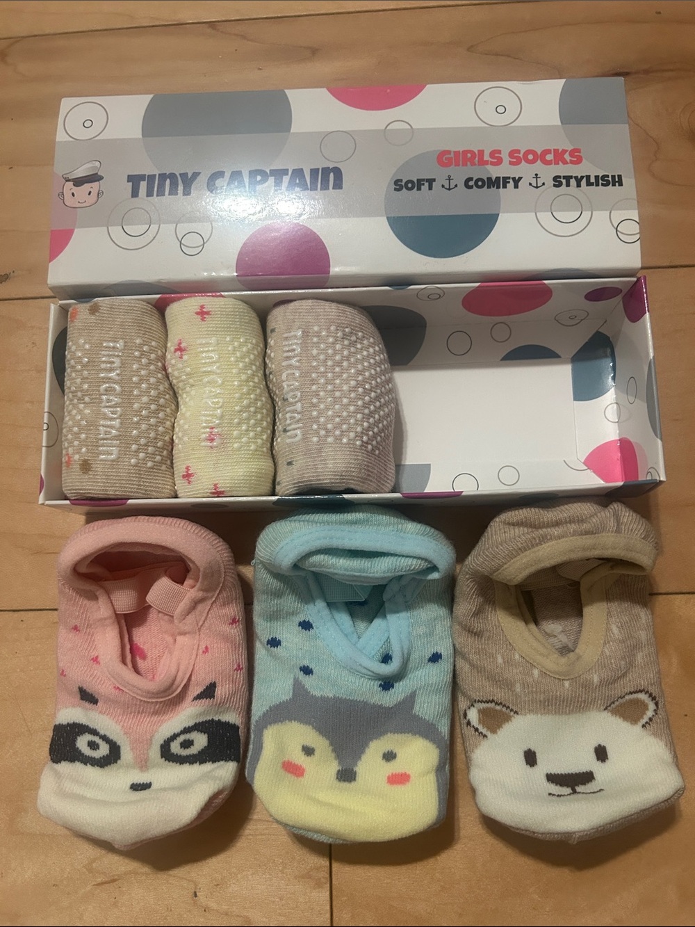 Girls 6Pack Non-Slip Animal No-Show Socks - Pink, Blue, Tan